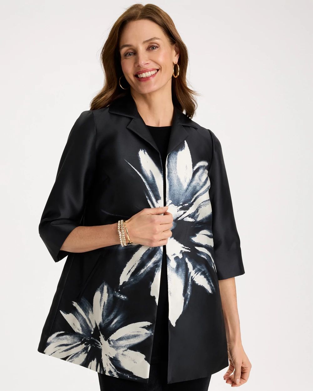 ELLIE フラワージャケットBLACK Travelers™ Collection Floral Long Jacket | Chico's